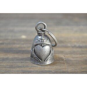 Motorcycle Claddagh Guardian Bell Key Ring Pewter Evil Gremlin Protection Crown